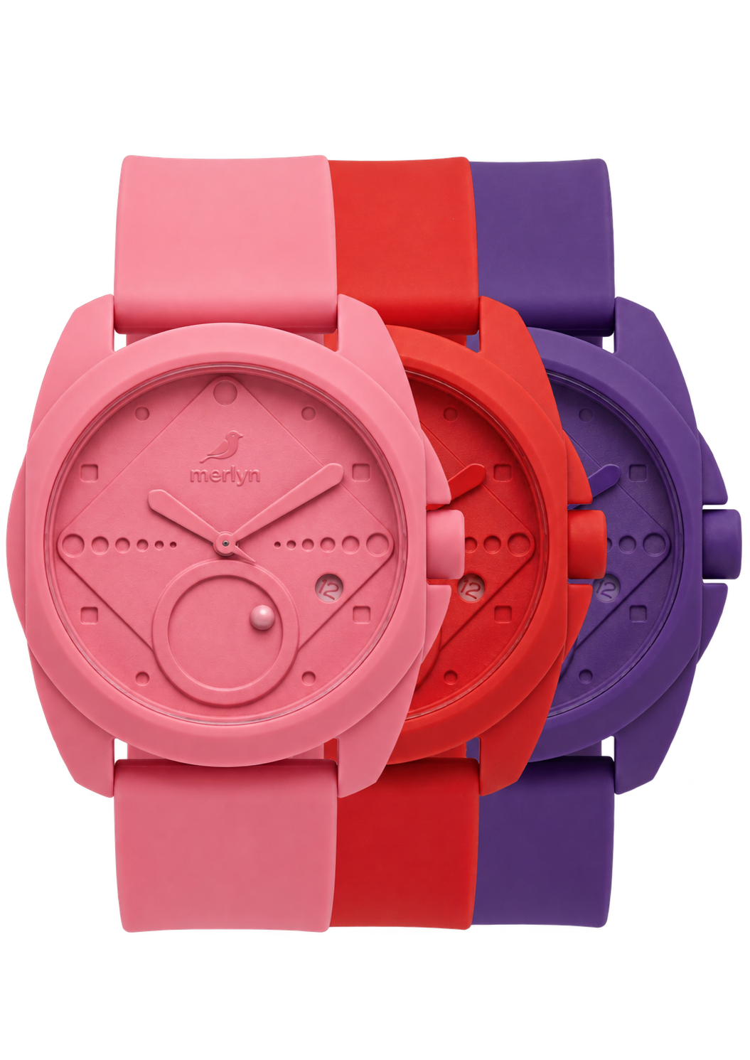 GUM nas cores rosa, vermelho e roxo
